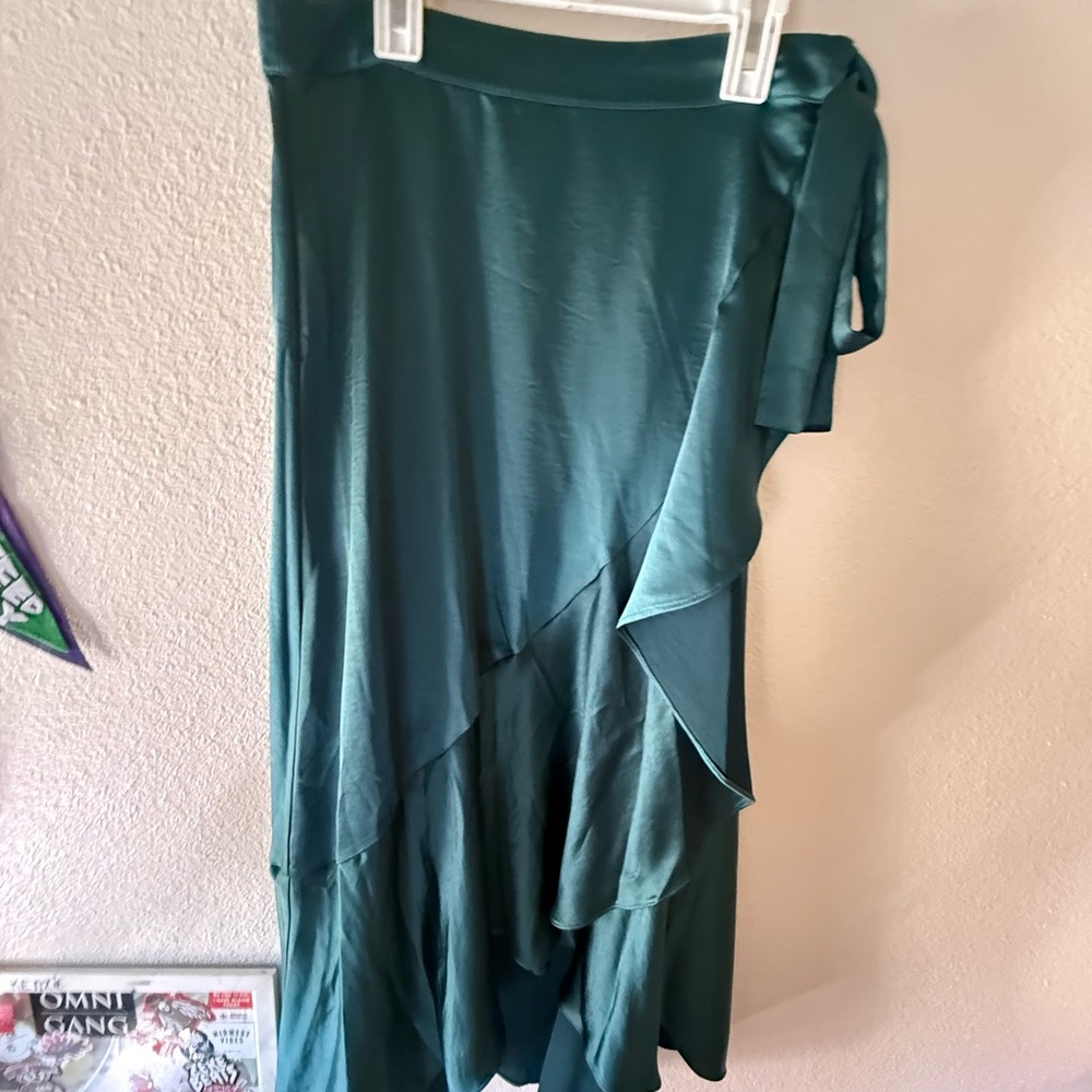 Emerald Green Satin Wrap Skirt